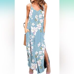 New Long Sky Blue Floral Dress - Large